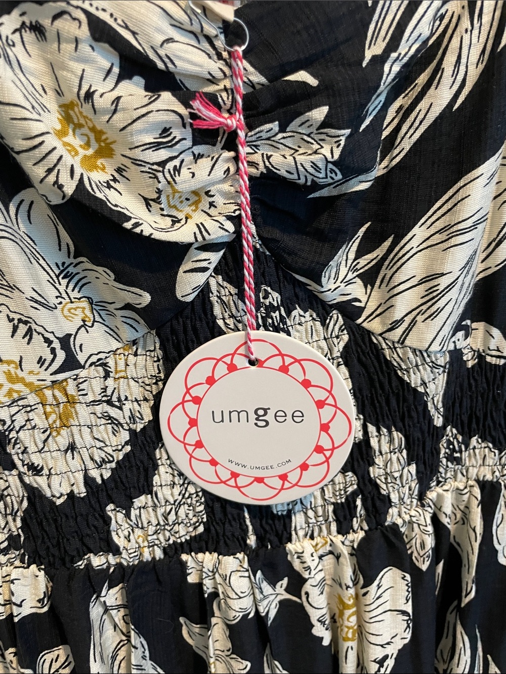 Black Floral Midi Dress with Puff Sleeves - Picture 4 of 5